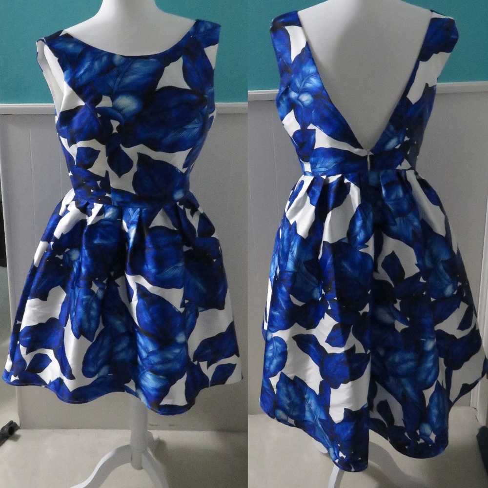 Chi Chi London blue, white floral dress, size 8